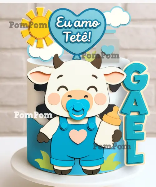 topo de bolo eu amo tete vaquinha