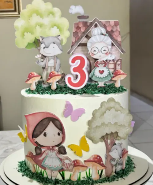 topo de bolo chapeuzinho vermelho aquarela