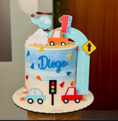 topo de bolo carrinhos transporte