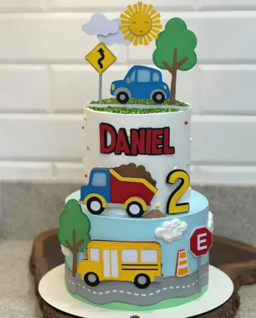 topo de bolo carrinhos transporte