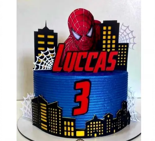 topo de bolo homem aranha prédios