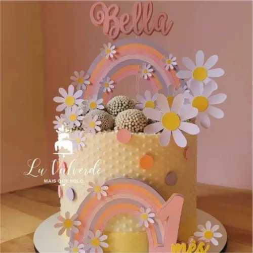 Topo de Bolo Margaridas arco-íris