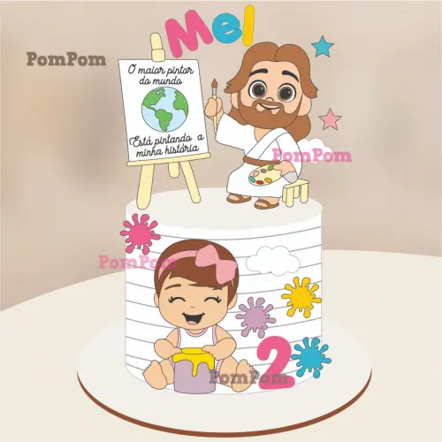 topo de bolo o maior pintor do mundo mesversário menina