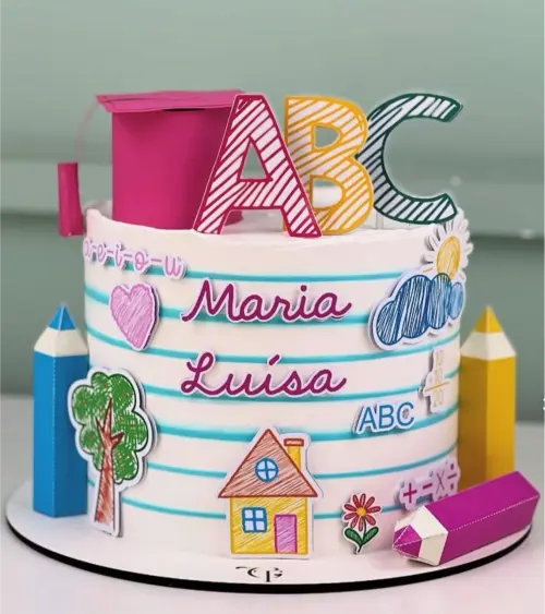 topo de bolo abc rosa