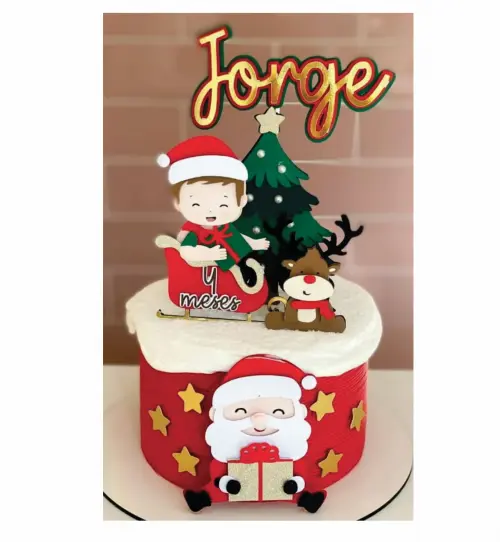 topo de bolo natal menino no trenó