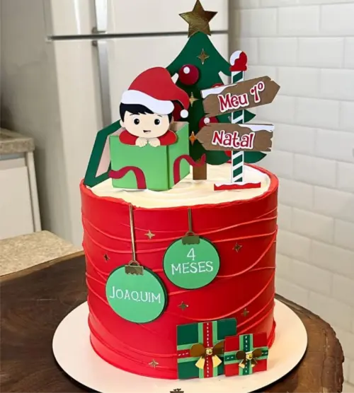 topo de bolo meu primeiro natal menino na caixa