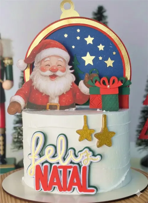 topo de bolo feliz natal papai noel