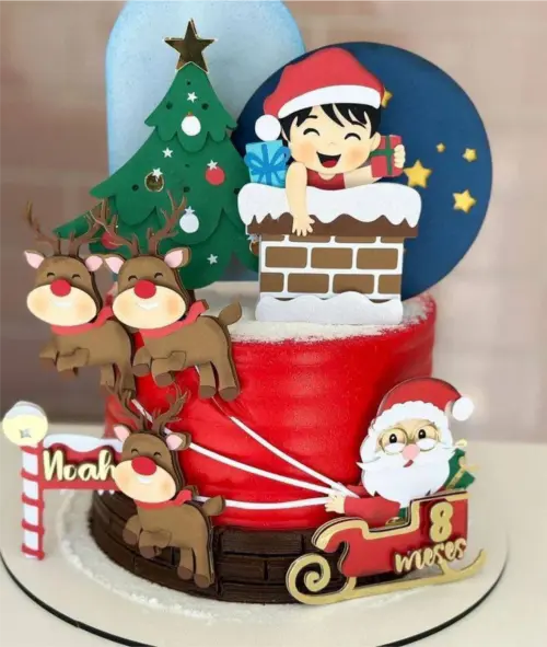 topo de bolo natal menina na chaminé