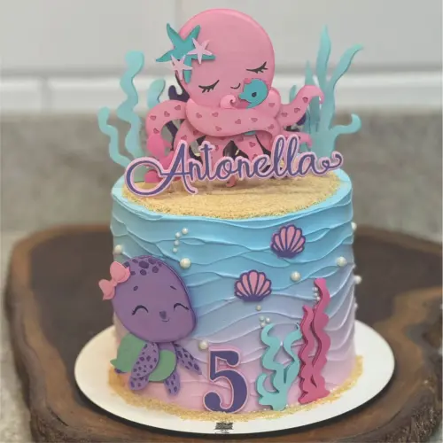 topo de bolo sereia fundo do mar rosa