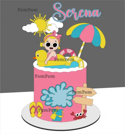 topo de bolo pool party menina