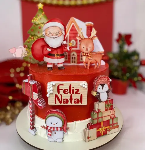 topo de bolo feliz natal aquarela