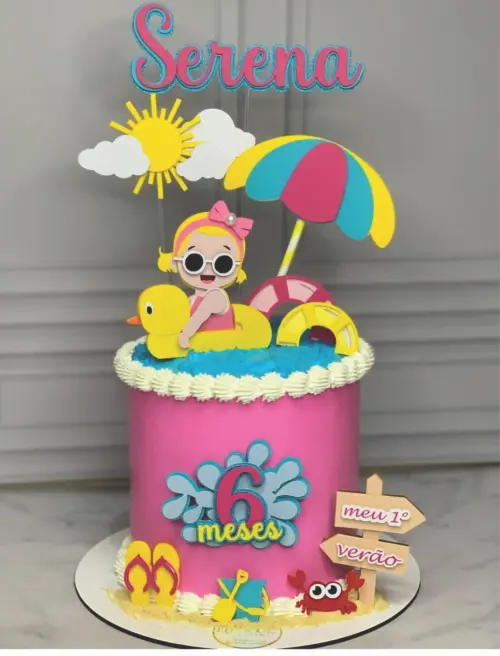 topo de bolo pool party menina