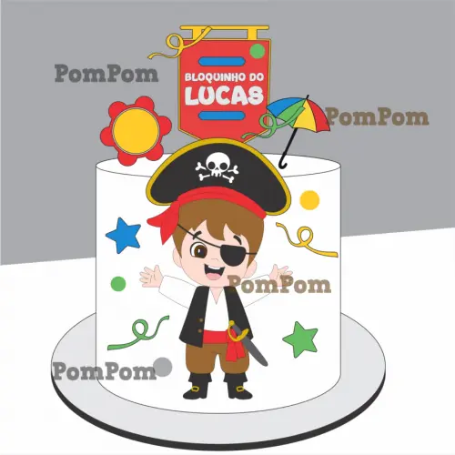 topo de bolo bloquinho menino pirata