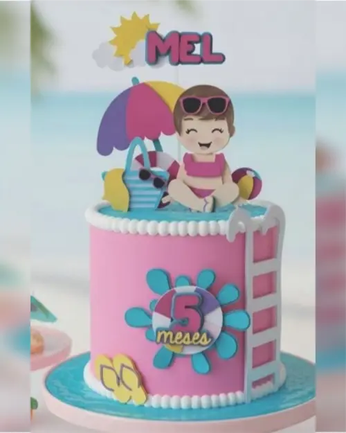 topo de bolo pool party menina