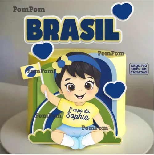 topo de bolo futebol brasil copa mesversário menina
