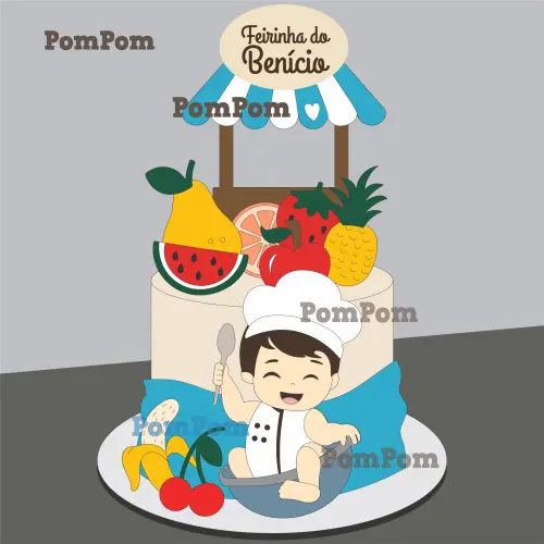 topo de bolo quitandinha feira frutas mesversário