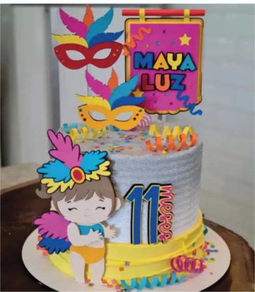 topo de bolo bloquinho carnaval menina baby