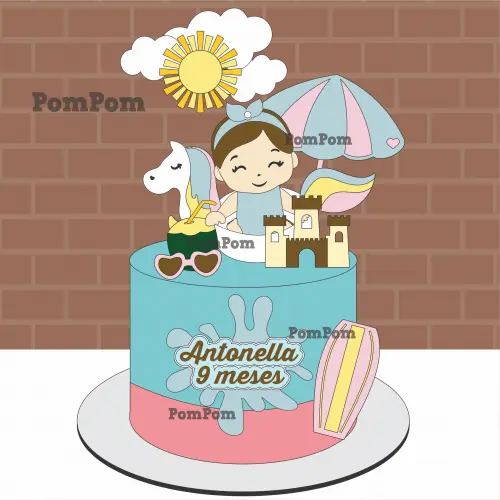 topo de bolo pool party menina