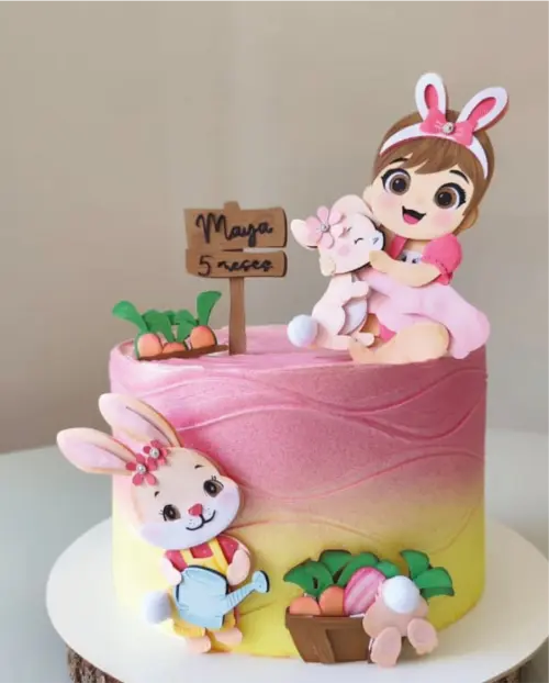 topo de bolo páscoa menina coelhinha mesversário