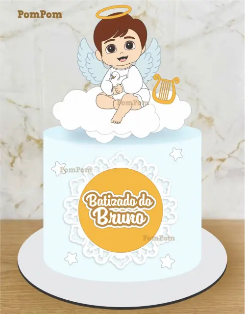 topo de bolo batizado menino anjinho