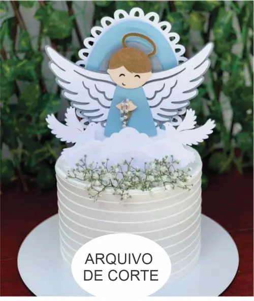 topo de bolo batizado menino anjinho