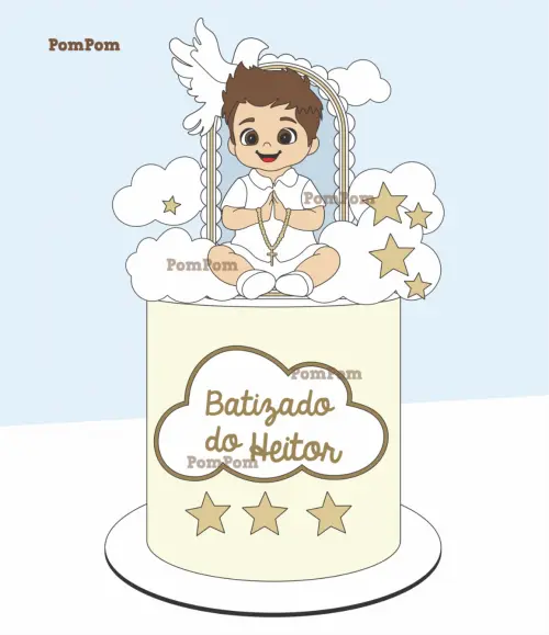 topo de bolo batizado menino