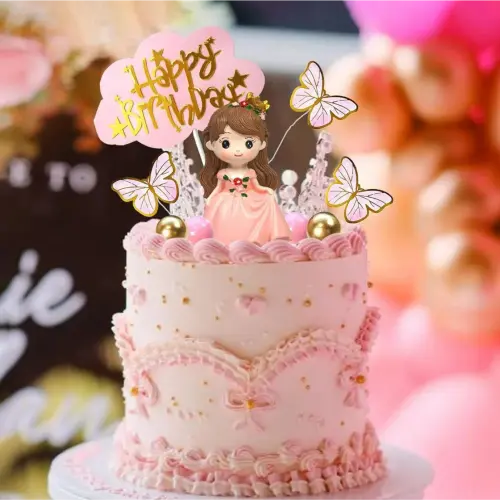 topo de bolo princesa happy birthday borboletas
