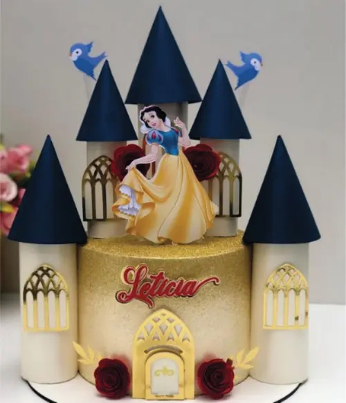 topo de bolo branca de neve castelo
