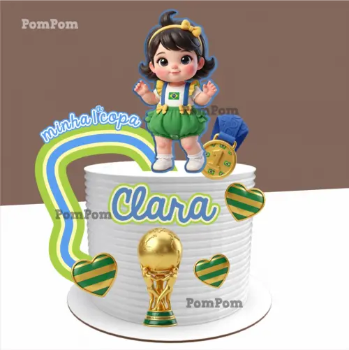 topo de bolo futebol brasil copa mesversário menina