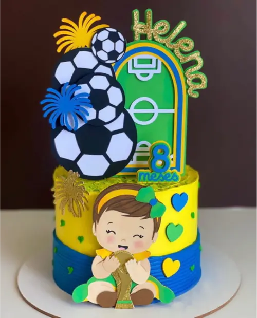 topo de bolo futebol brasil copa mesversário menina