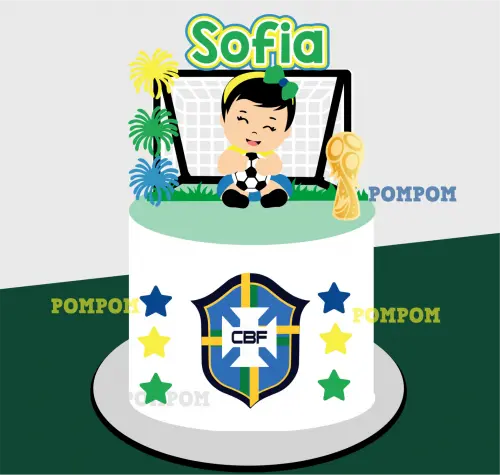 topo de bolo futebol brasil copa mesversário menina