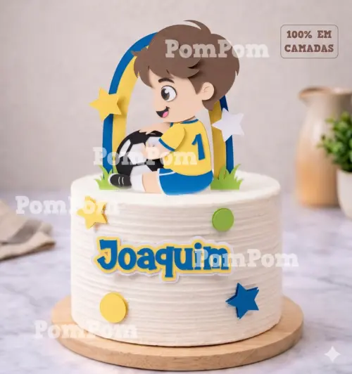 topo de bolo futebol brasil menino