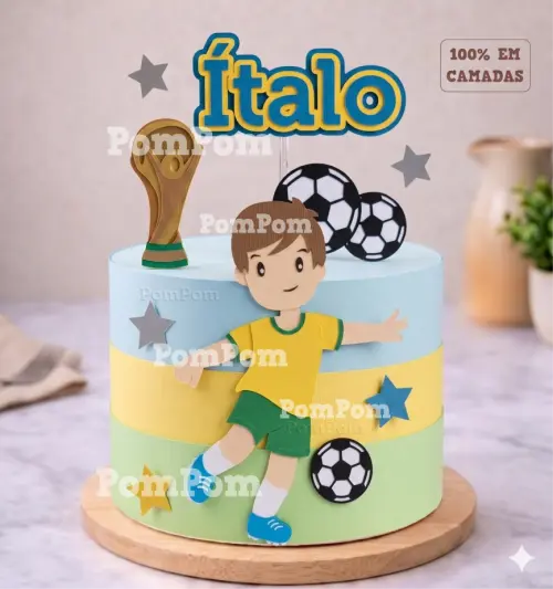 topo de bolo futebol brasil menino