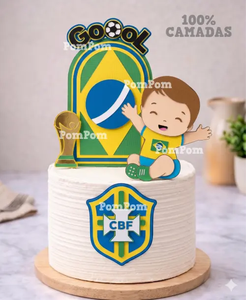 topo de bolo futebol brasil menino