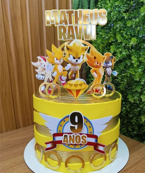 topo de bolo super sonic amarelo