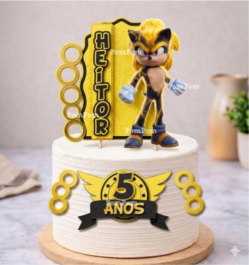topo de bolo super sonic amarelo shadow