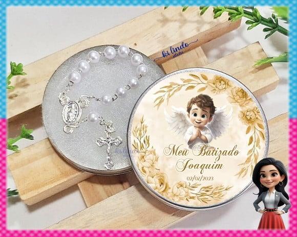 Latinha com Mini Terço Batizado