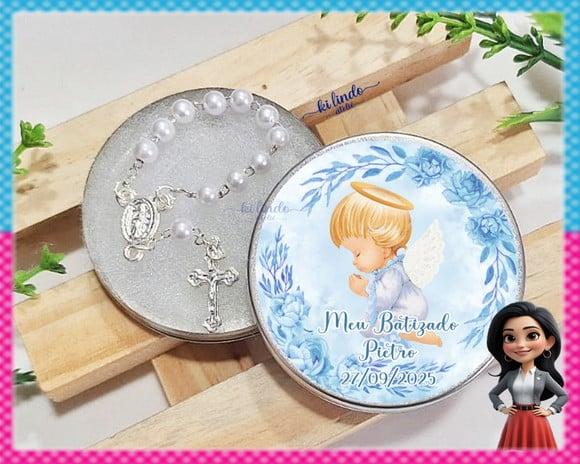 Latinha com Mini Terço Batizado