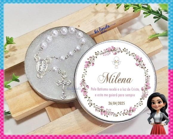Latinha com Mini Terço Lembrancinha de Batizado