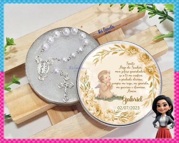 Lembrancinha Batizado Mini Terço na Latinha