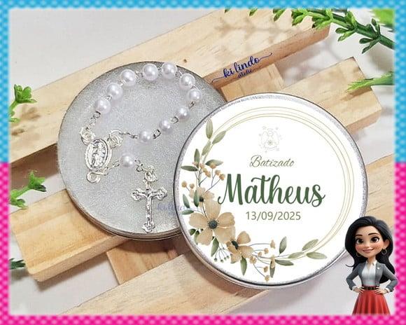 Lembrancinha de Batizado Mini Terço na Latinha