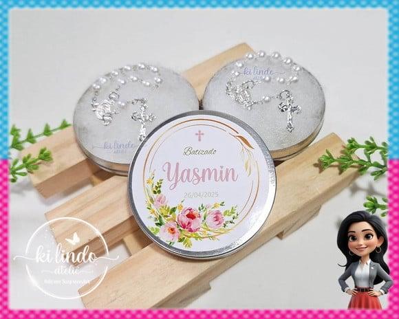 Lembrancinha de Batizado Mini Terço na Latinha