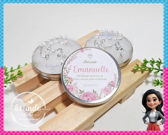 Lembrancinha de Batizado Mini Terço na Latinha