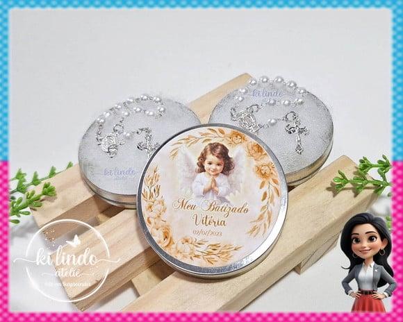 Lembrancinha de Batizado Mini Terço na Latinha