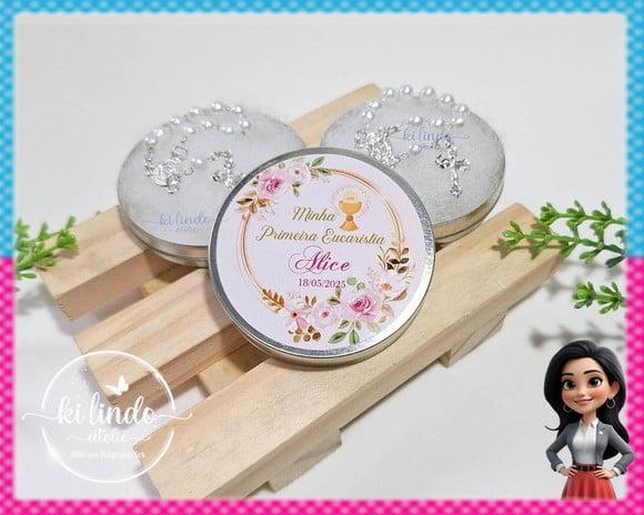 Lembrancinha de Batizado Mini Terço na Latinha
