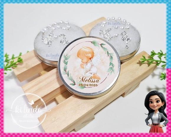 Lembrancinha de Batizado Mini Terço na Latinha
