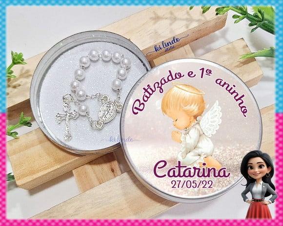 Lembrancinha de Batizado Mini Terço na Latinha