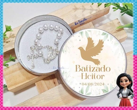 Lembrancinha de Batizado Mini Terço na Latinha