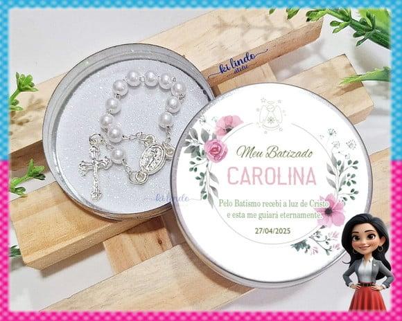 Lembrancinha de Batizado Mini Terço na Latinha