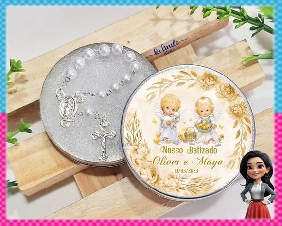 Lembrancinha de Batizado Mini Terço na Latinha